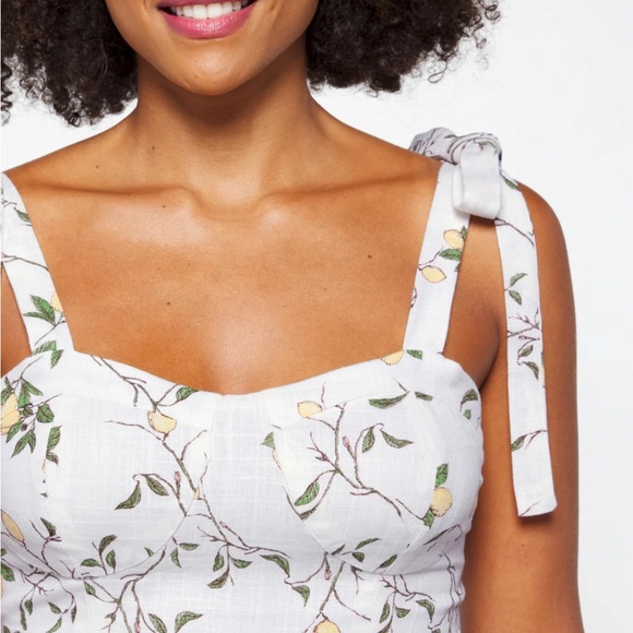 Daisy & Delilah NWT Amani Tie Strap Peplum Top Large Lemon Print Bustier Linen - Picture 4 of 16